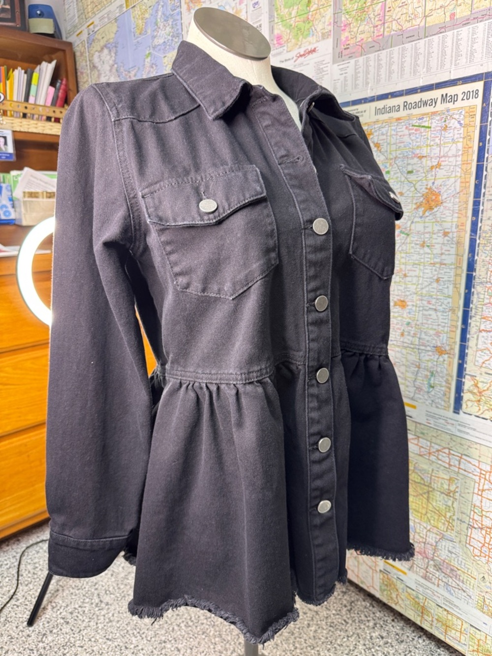 Tribal Jeans Black Peplum Button-Front Jacket - Women